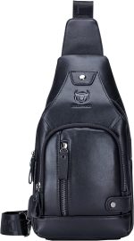 LUKZIJAES Genuine Leather Sling Bag for Men Crossbody Shoulder Chest Pack Hiking Casual Daypack Outdoor Travel Backpack (#1-Brown)